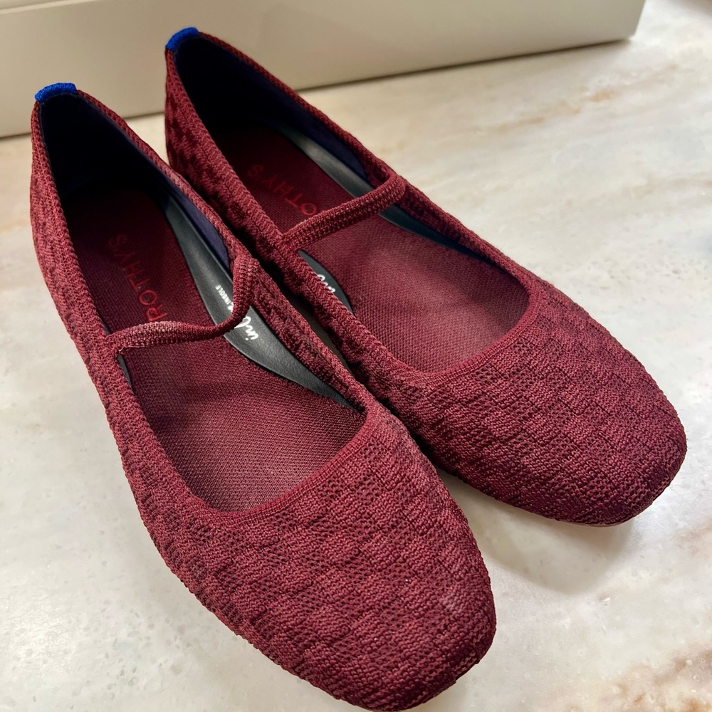Rothy’s The Max Square Mary Jane flats in wine red